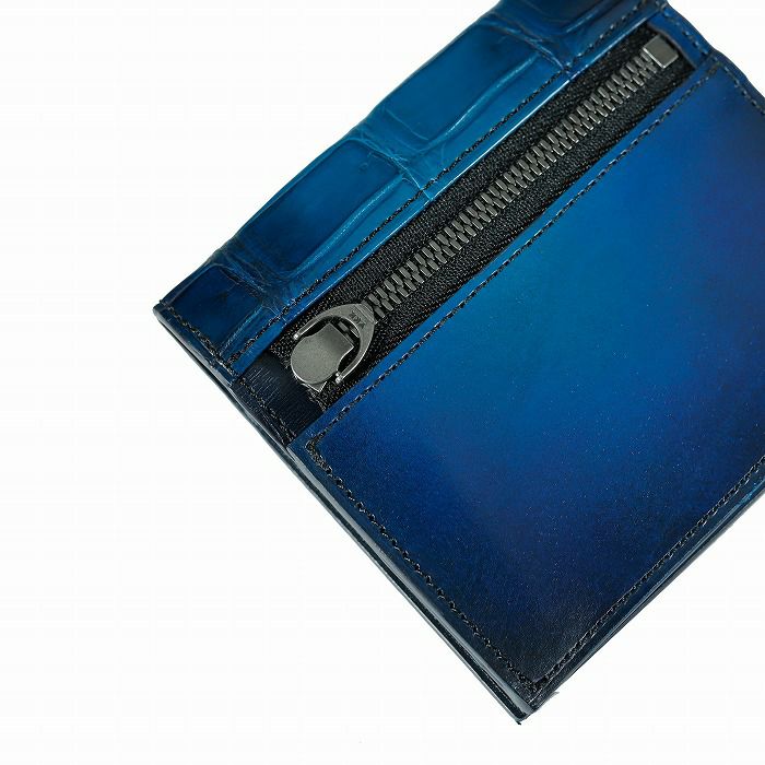 YCA122 クロコダイルコンビ 薄型二つ折り財布 | 美しい色彩の革