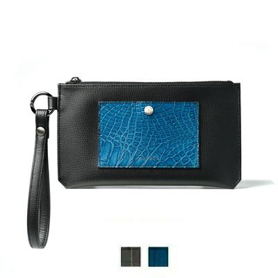YFA073L　クロコダイルコンビ ハンドストラップ付きポーチ